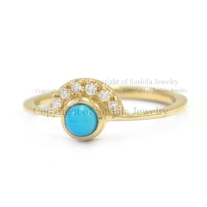 Natural Turquoise And Diamond Micro Pave Setting 14K Gold Engagement Ring, Simple Elegant Stackable Wedding Ring,Turquoise Wedding Band Ring