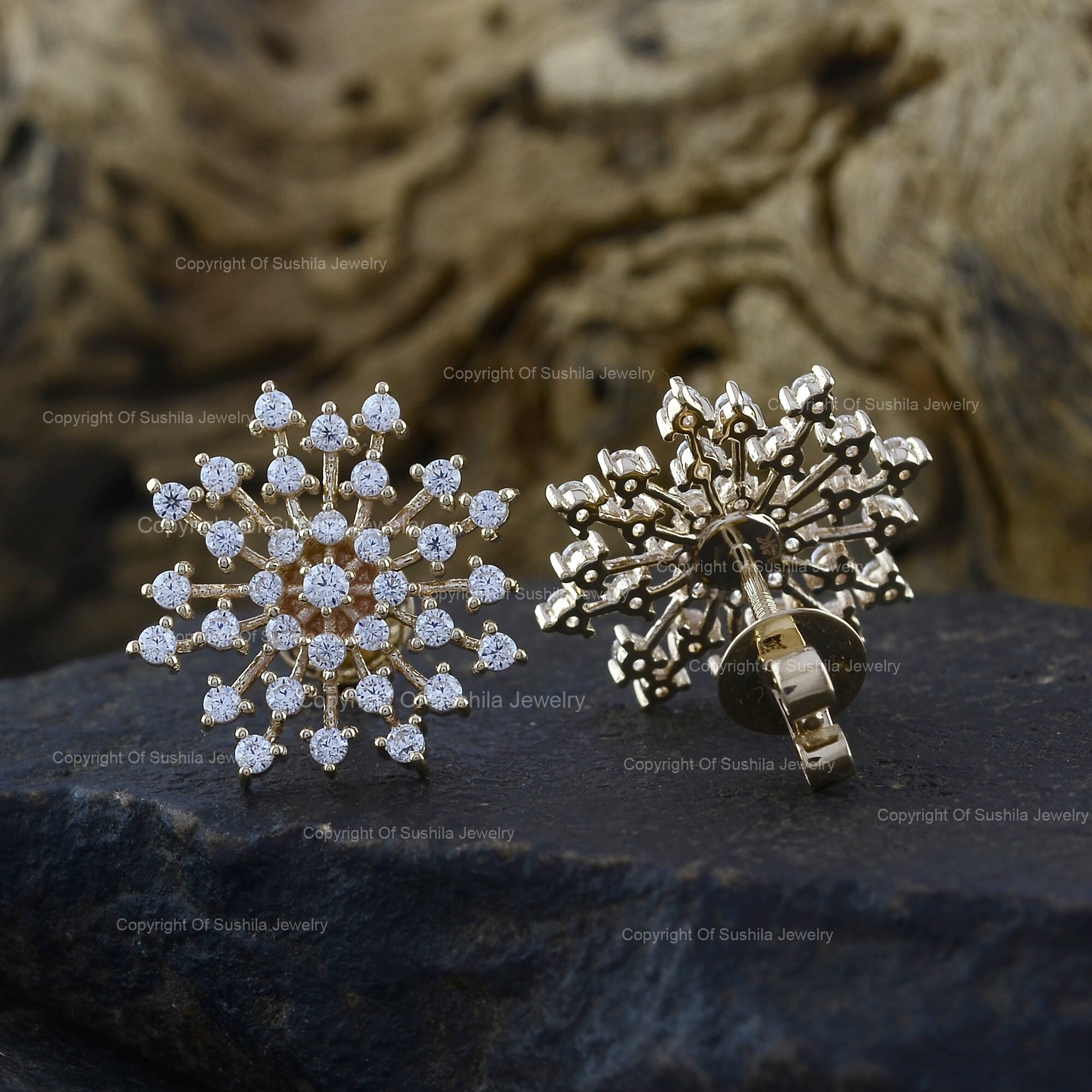 Diamond snowflake stud earrings Clearance
