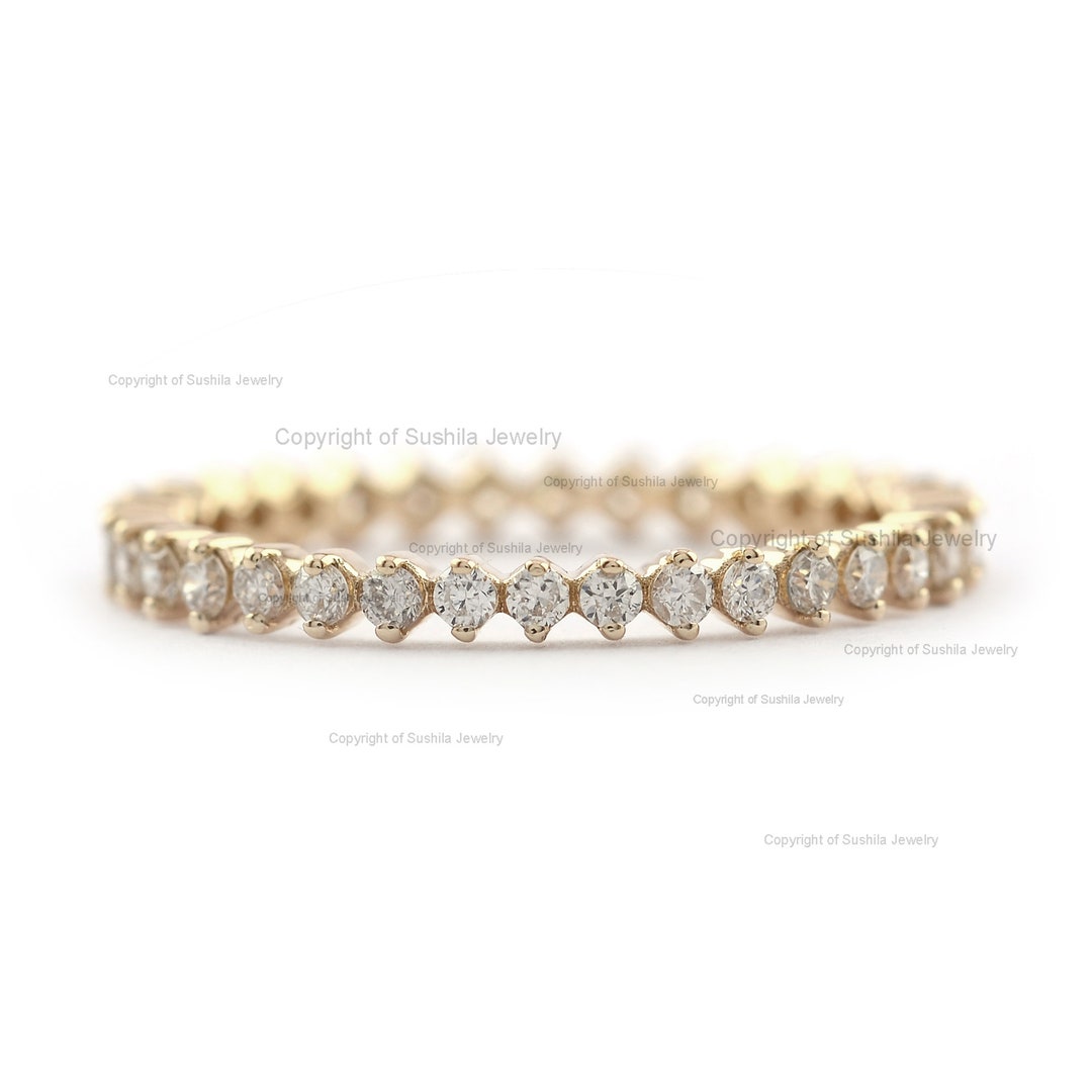 14K Solid Gold Full Eternity Diamond Band: Stackable Statement Ring - Etsy