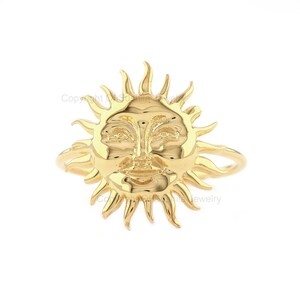 Burning Sun Ring Solid 14K Yellow/Rose/White Gold Sunrise Ring Handmade Unique Jewelry Special Gift For Her Sushila Jewelry