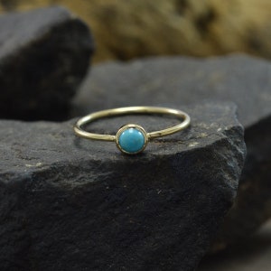 14k Solid Yellow Gold Natural Turquoise Gemstone Stackable Engagement Dainty Band Ring Fine Minimalist Jewelry