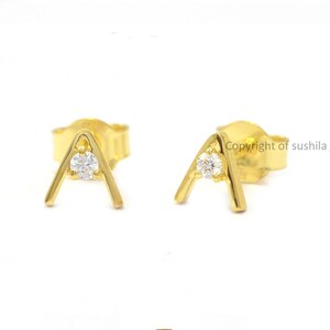Solid 14K Yellow Gold Natural Diamond Stud Earrings Handmade Fine Jewelry Gift