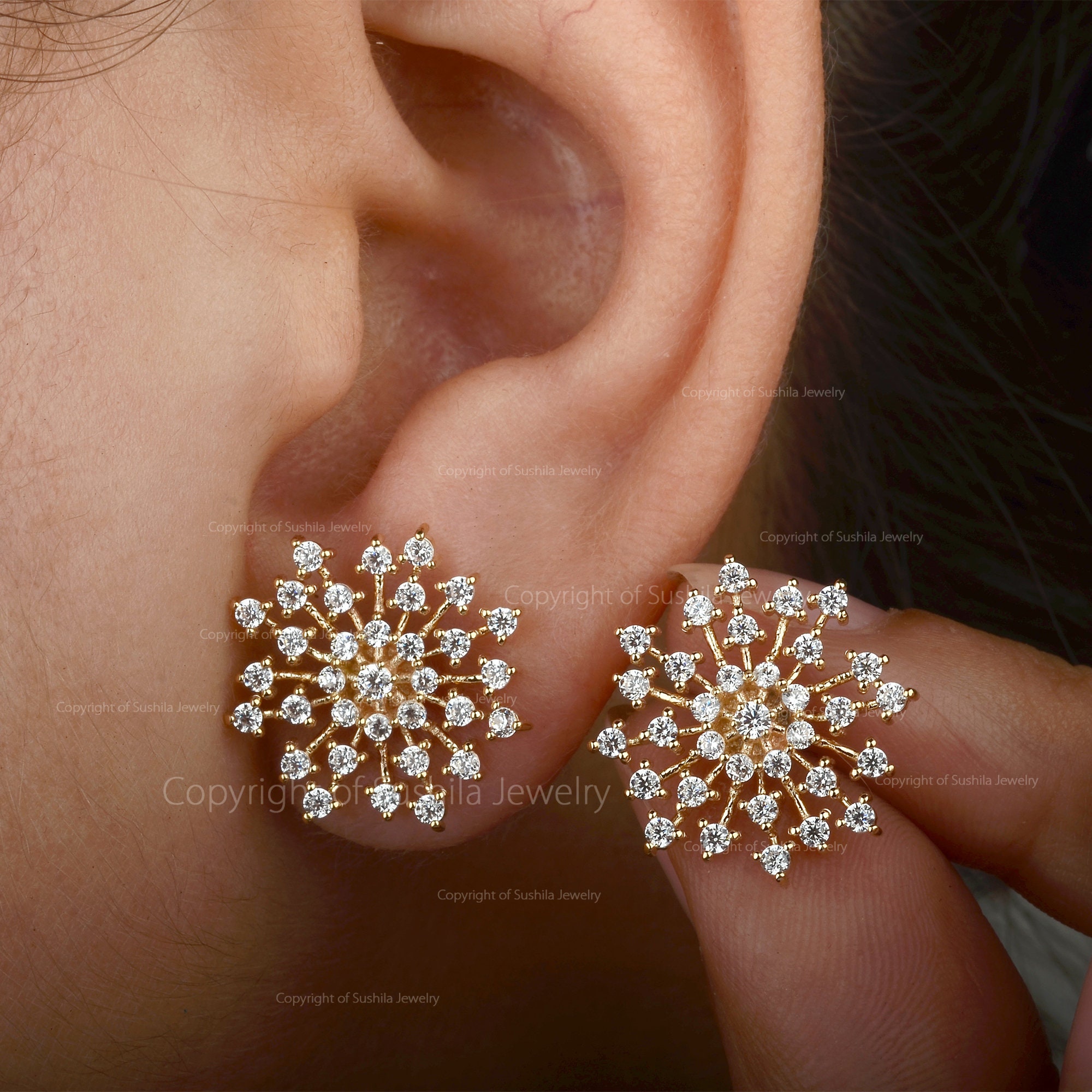 14 Karat White Gold Diamond Snowflake Stud Earrings | Bluestone Jewelry |  Tahoe City, CA