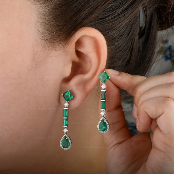 Princess cut emerald earrings sale