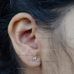 14K Solid Yellow Gold Genuine Pave Brilliant Cut Diamond Tiny Studs Earring Fine Minimalist Jewelry Christmas Gift Size 6 mm