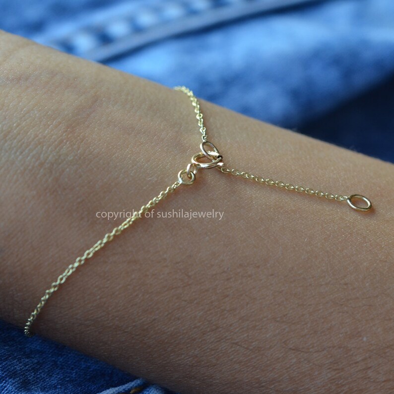 Solid 14k Yellow Gold Natural solitaire Diamond Charm Bracelet Handmade Fine Jewelry