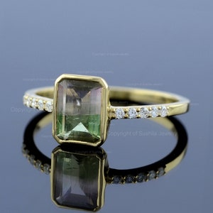 Natural Watermelon Tourmaline Ring/ 14K Solid Gold Wedding Ring/ Tourmaline Diamond Ring/ Rare Tourmaline Jewelry/ Gift For Her