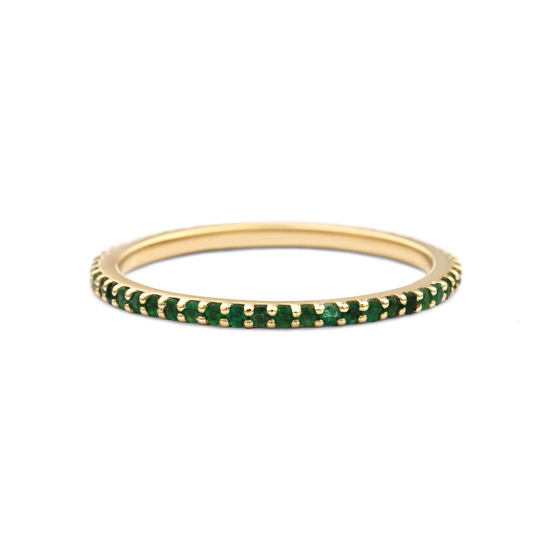 14K Yellow Gold Emerald Eternity Band Ring - Handmade Fine Minimalist ...