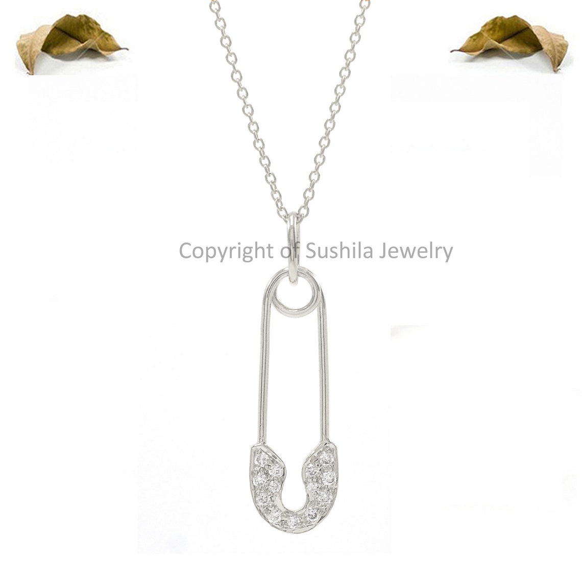 Genuine Diamond Safety Pin Pendant Necklace in Solid 14k Etsy