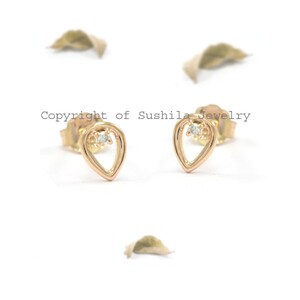 Genuine Si Clarity G-H Color Diamond Pear Design Stud Earrings In Solid 14K Yellow Gold Handmade Minimalist Birthday Jewelry Gift For Her