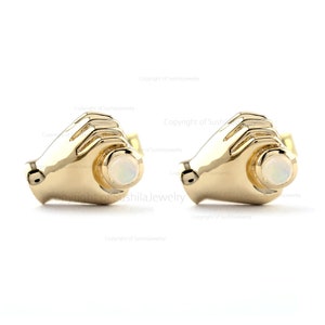 Australian Opal 14K Yellow Gold Hand Stud Earrings