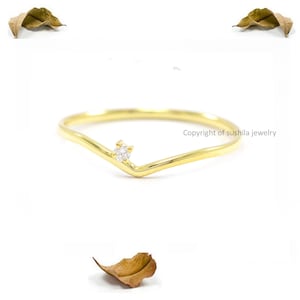 14k Solid Yellow Gold Solitaire Diamond Minimalist Chevron Engagement Ring Handmade Jewelry Gift For Her