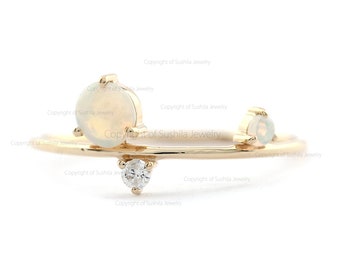 Natural Ethiopian Opal Vintage Ring, Solid 14K Yellow/ Rose/ White Gold Ring, Statement Ring, Minimalist Petite Ring, Thin Band Ring