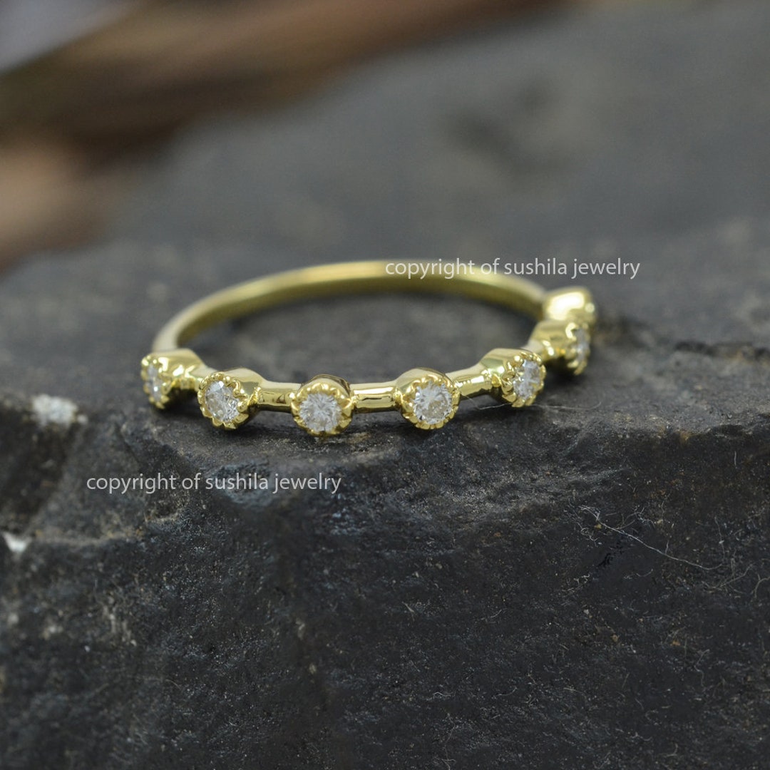 14K Yellow Gold Diamond Eternity Band: Handmade Stacking Ring - Etsy