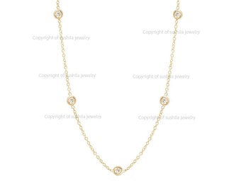 Diamond Station Choker: 0.38 Ct SI Clarity, 14k Yellow Gold Necklace