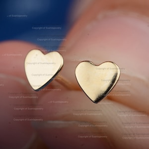 Heart love Tiny Stud Earrings 4.5 mm 14k Solid Yellow Plain Gold Handmade Minimalist Jewelry gift for her