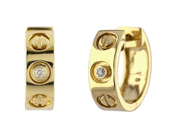 Genuine Diamond Hoop Earrings: 14K Solid Gold Huggie Hoops, 4.5mm