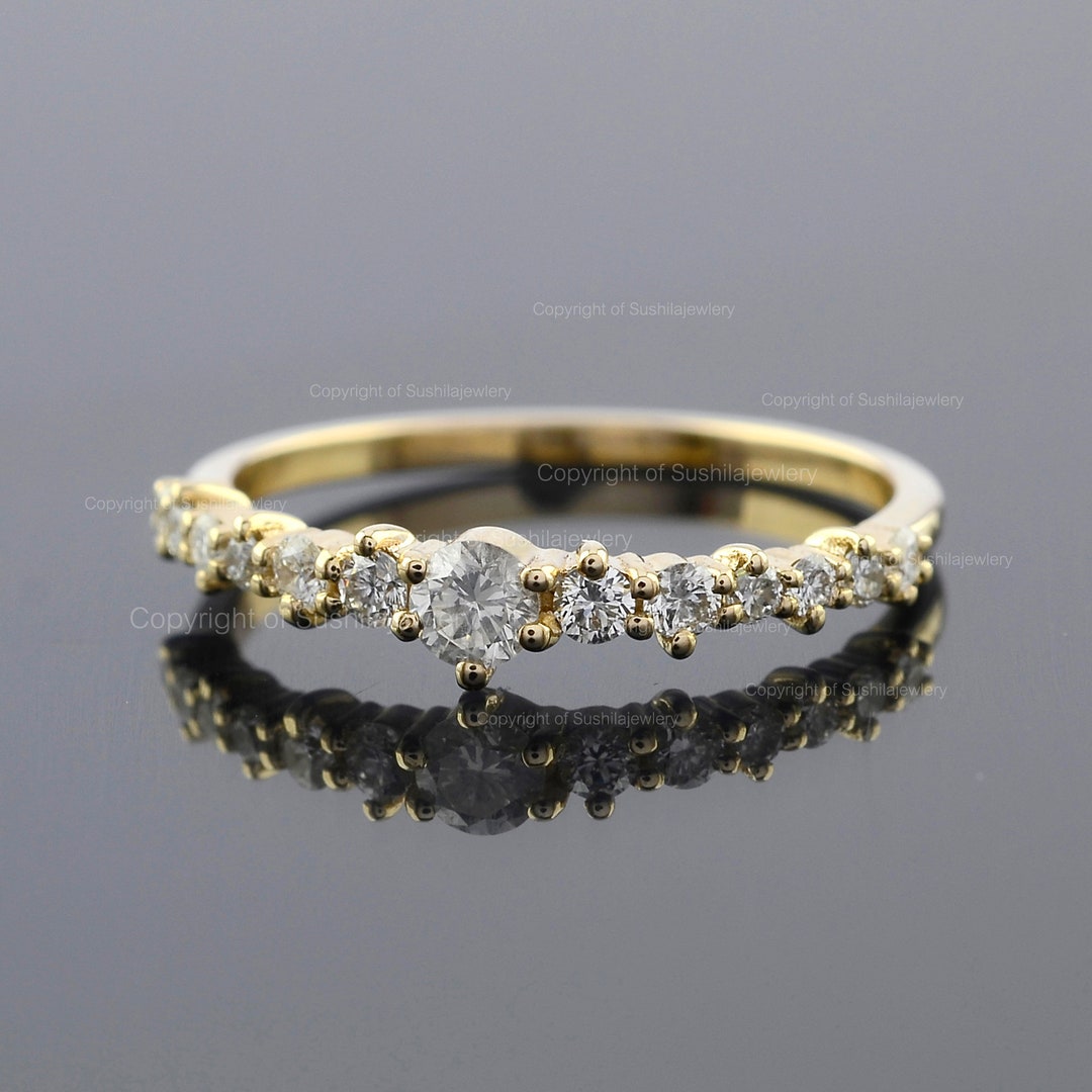 14Kゴールドダイヤモンドハーフエタニティリング：重ね付け可能な結婚