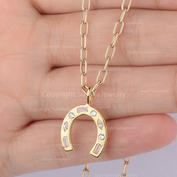 14k Yellow Gold Horseshoe Pendant With Diamonds - Good Luck Charm Necklace, Handcrafted In USA - View #8