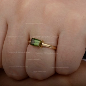 Supper Quality AAA Genuine 1.30 Ct. Baguette Watermelon Tourmaline Solitaire Ring Solid 14K Yellow Gold Bi Color Gemstone Wedding Band Ring