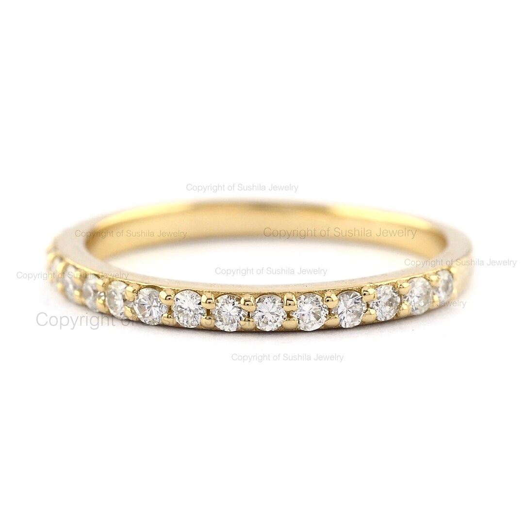 14K Yellow Gold Diamond Half Eternity Wedding Band Ring - Etsy