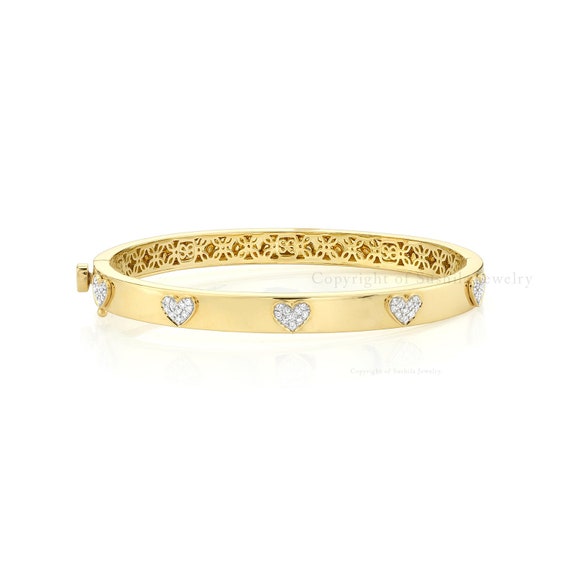 アクセサリー DOLCE&GABBANA Heart stone Gold Bangle 14K Gold Diamond Heart Bangle Bracelet: Natural Diamond Cluster - Etsy