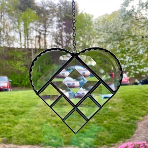 Stained Glass  Clear Prism Beveled Glass Heart Suncatcher,Wedding Gift, Anniversary Gift,House Warming Gift