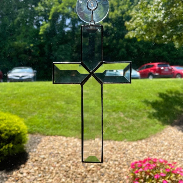 Clear Beveled Glass Cross Suncatcher, Religious Gift, Communion Gift, Easter Gift