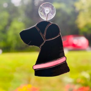 Stained Glass Black and Pink  Lab Suncatcher, Black Dog Suncatcher, Animal Lover Gift, Dog Gift