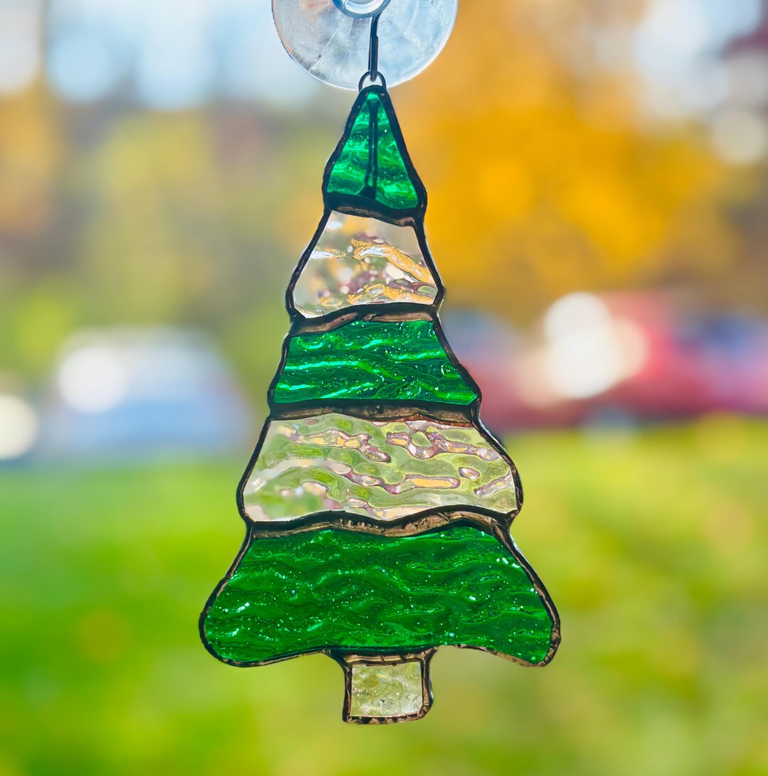 Stained Glass Green and Clear Rippled Christmas Tree Suncatcher ...