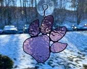 Stained Glass Pink Paw Print Suncatcher, Animal Lover Gift, Dog Gift, Pet Memorial, Dog Print, Cat Print,