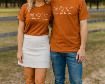 Texas Longhorns Graphic Tee | Bella Canvas Autumn & Heather Autumn | Gameday Shirt | Unisex Texas Pride T-Shirt | Hook ’Em Horns Shirt