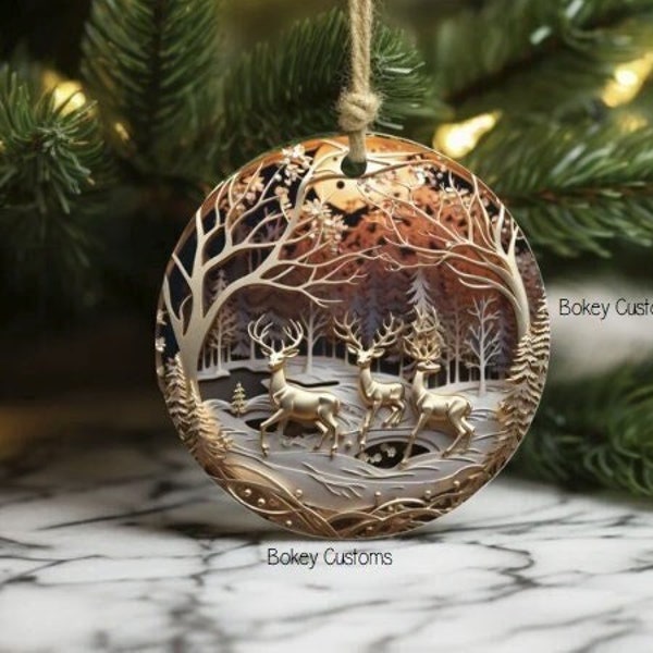 Christmas Deer Ornament - Circle Ornament - Christmas Ornament - Gold Deer Antlers - Deer Ornaments - Gift Giving Ideas - Deer Hunting Gifts