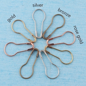 Rose gold brass bulb safety pins,10*21mm antique brass stitch marker calabash pin,tag pins,pear shaped pin, gourd pin for clothes,set of 100