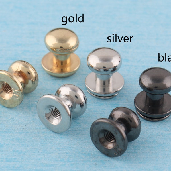 30sets screw rivets 8mm black/gold/silver metal button screwback studs,round head screwed rivet studs for DIY bags decoration detal parts