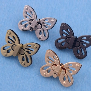 Butterfly Twist Lock: Metal Purse Hardware - Black, Gold, Silver, Bronze (50x36mm)