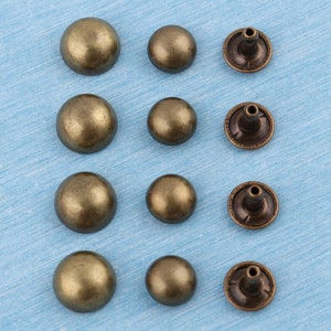 100 Antique Brass Mushroom Rivets: 12mm/10mm Double Cap Leather Rivets