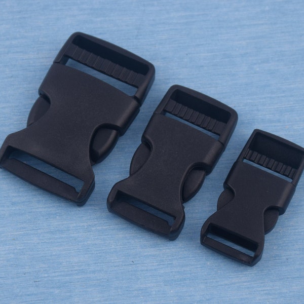 5/8" 3/4" 1.25" black plastic curved side release buckle,adjuster quick release buckle,survival bracelet strap/luggage/belt/webbing/collar