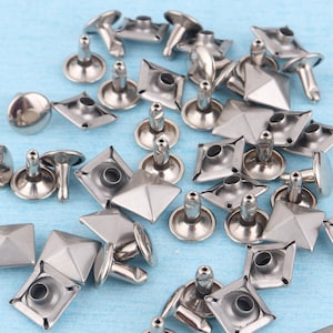 10mm Silver Pyramid Rivets: Punk Biker Studs, Leather Crafts - 50 Sets