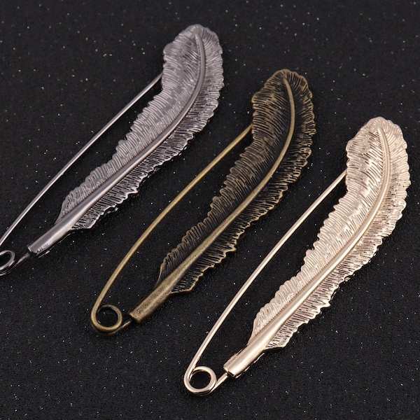 90mm length feather safety pins,antique brass brooch pins scarf pins,lapel pins,metal shawl pins,fashion accessory for men women gifts