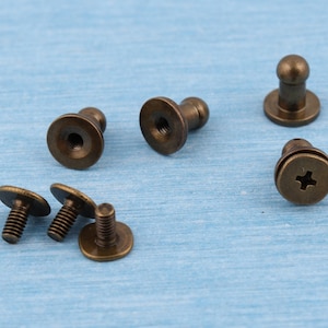 Antique Brass Screw Rivets: 4mm Round Head Studs, DIY Bag Decoration (30 Sets)