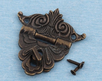 Antique Brass Box Latch: Ornate Iron Jewelry Chest Lock (48x45mm)