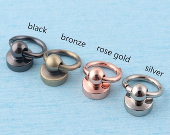 10 Sets Rose Gold O-Ring Screw Rivets: 10mm Brass Swivel Studs