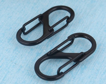 32mmx14mm noir alliage carabiner clip,20pcs métal DUAL gated spring snap hook clasp,S biner carabiner key chains for rock climbing gifts