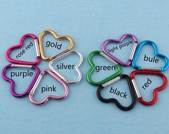 10pcs Multicoloured heart carabiner camp snap hook, 44mm carabiner clip,double colors keychains keyrings for hiking