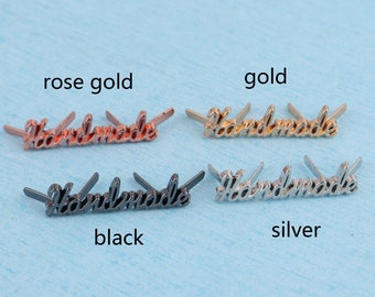 metal purse label,36mm script &quot;handmade&quot;,metal label with feet,hardware accessories supplies,rose gold/gold/black/silver for choice