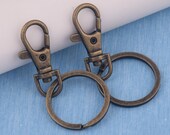 4-10 pcs antique brass keychain keyring supplies with swivel snap clasp,metal key clip lobster clasp snap clip Hook key rings split rings
