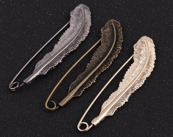 90mm length feather safety pins,antique brass brooch pins scarf pins,lapel pins,metal shawl pins,fashion accessory for men women gifts