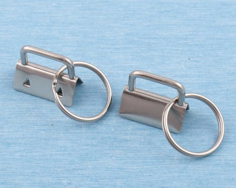 10 Sets Silver Webbing End Clip: 26mm Strap Tail with 22mm Key Rings