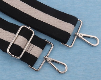 2" width custom adjuster bag strap black white stripe purse strap,50mm nylon adjustable bag strap replacement cross body shoulder bag strap